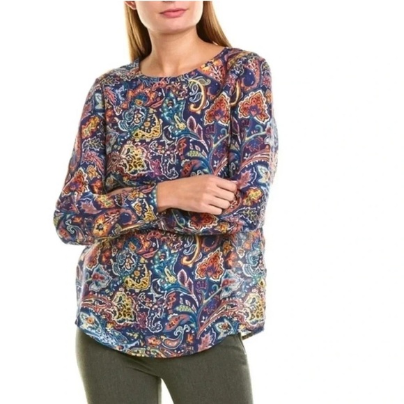 J. McLaughlin Lorinda Silk Modal Long Sleeve Button Back Blouse Garden Paisley S - Picture 13 of 14